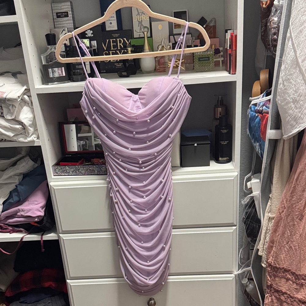 Elegant Lavender Ruched Dress